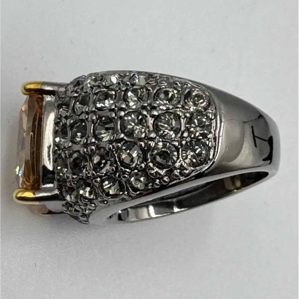 Nolan Miller Sparkly Peach CrystalGun‎ Metal Band Cocktail Statement Ring Size 6